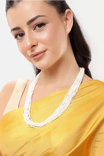 white multistrand beads necklace for women | elegant traditional handmade jewelry | adjustable thread closure
