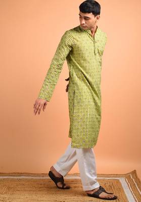 Green cotton full sleeves kurta for mens 3