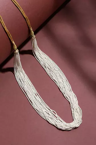 white multistrand beads necklace for women | elegant traditional handmade jewelry | adjustable thread closure