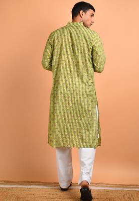 Green cotton full sleeves kurta for mens 4
