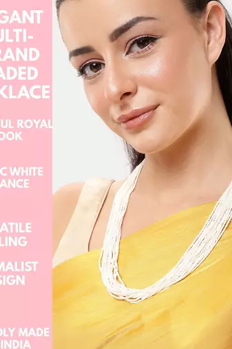 white multistrand beads necklace for women | elegant traditional handmade jewelry | adjustable thread closure