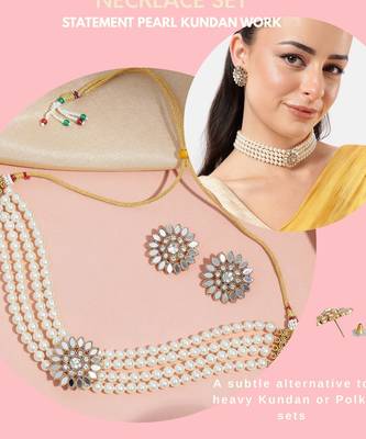 4-layer pearl choker set with kundan floral stone work & stud earrings  traditional adjustable ethnic necklace set 5