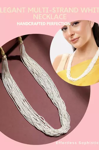 white multistrand beads necklace for women | elegant traditional handmade jewelry | adjustable thread closure