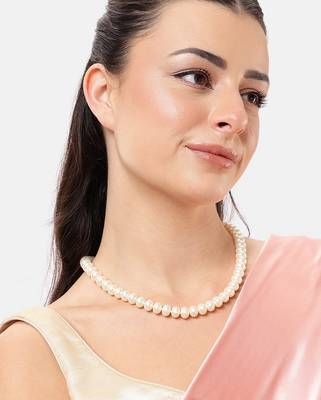 classic white pearl beaded necklace for women | elegant ethnic jewelry with golden clasp | handcrafted accessory 1