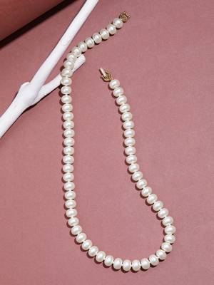 classic white pearl beaded necklace for women | elegant ethnic jewelry with golden clasp | handcrafted accessory 2