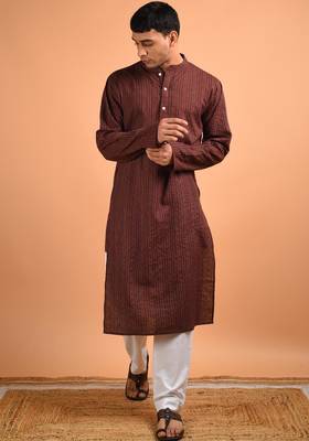 Chocolate brown cotton kurta 1