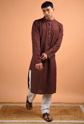 Chocolate brown cotton kurta 2