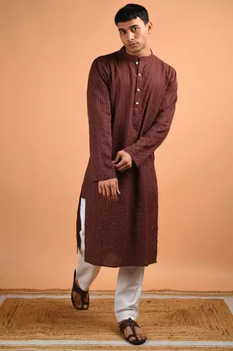 Chocolate brown cotton kurta