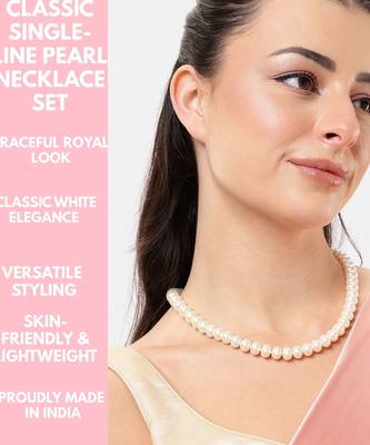 classic white pearl beaded necklace for women | elegant ethnic jewelry with golden clasp | handcrafted accessory 3