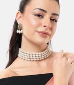 white pearl choker set with kundan earrings | traditional multi-layer bridal jewelry for women & girls