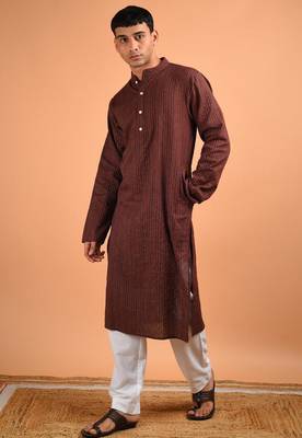 Chocolate brown cotton kurta 3