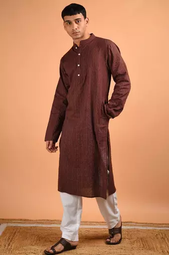 Chocolate brown cotton kurta