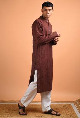Chocolate brown cotton kurta 4