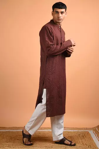 Chocolate brown cotton kurta