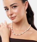 white pearl & golden crystal beads necklace set with drop earrings