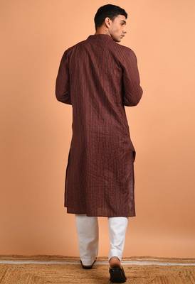 Chocolate brown cotton kurta 5
