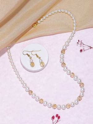 white pearl & golden crystal beads necklace set with drop earrings 2