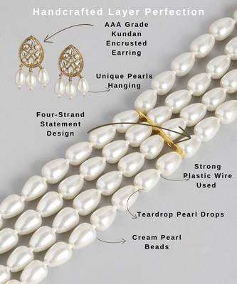 white pearl choker set with kundan earrings | traditional multi-layer bridal jewelry for women & girls 4