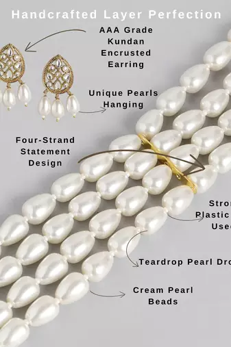 white pearl choker set with kundan earrings | traditional multi-layer bridal jewelry for women & girls