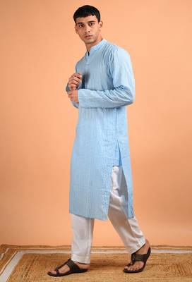 Sky blue cotton kurta 2