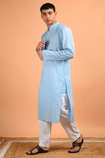 Sky blue cotton kurta