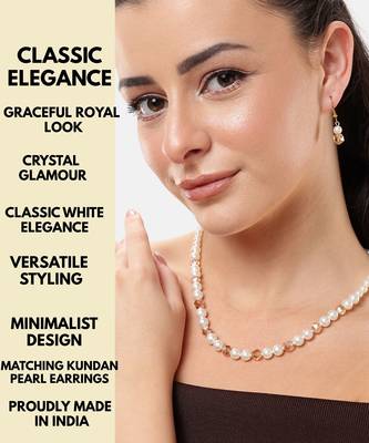 white pearl & golden crystal beads necklace set with drop earrings 3