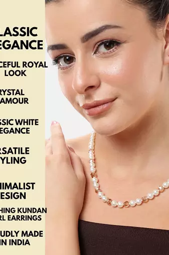 white pearl & golden crystal beads necklace set with drop earrings