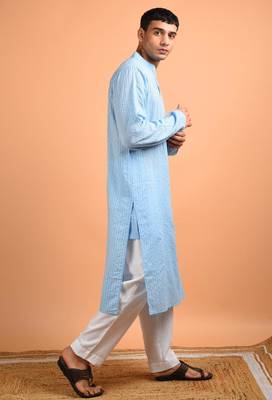 Sky blue cotton kurta 3