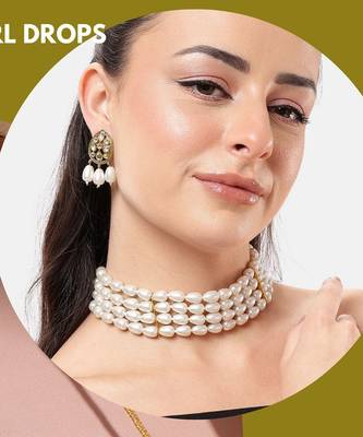 white pearl choker set with kundan earrings | traditional multi-layer bridal jewelry for women & girls 5