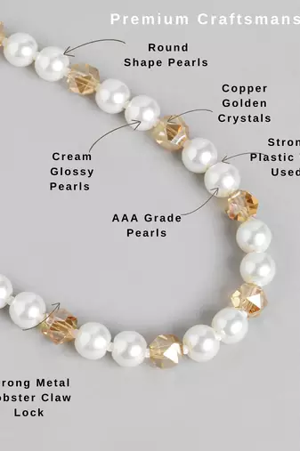 white pearl & golden crystal beads necklace set with drop earrings
