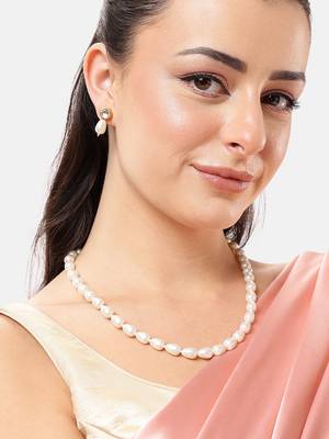 elegant pearl necklace set with kundan stud earrings  wedding, festive & party wear jewelry set 1