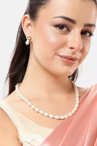 elegant pearl necklace set with kundan stud earrings  wedding, festive & party wear jewelry set