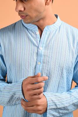 Sky blue cotton kurta 5