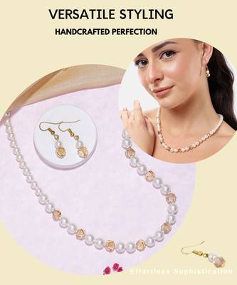 white pearl & golden crystal beads necklace set with drop earrings 5