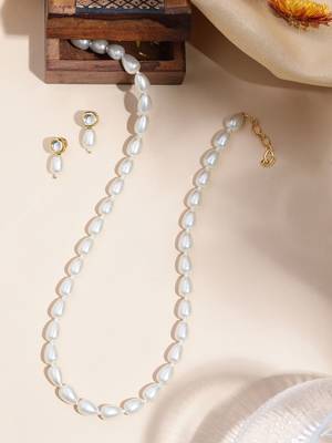 elegant pearl necklace set with kundan stud earrings  wedding, festive & party wear jewelry set 2