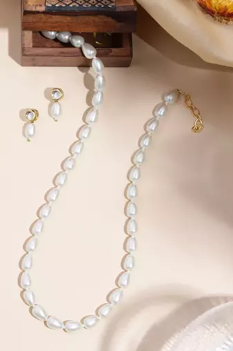elegant pearl necklace set with kundan stud earrings  wedding, festive & party wear jewelry set