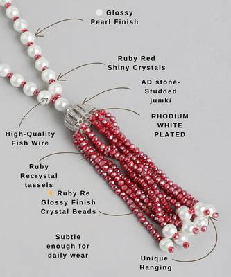pearl & red beaded tassel necklace | handmade bead mala for women | elegant traditional-fusion design jewelry 4