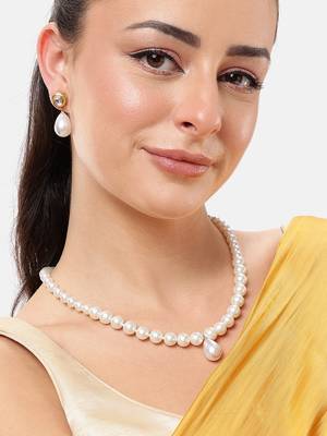 elegant pearl necklace set with kundan stud earrings wedding, festive & party wear jewelry set 1
