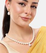 elegant pearl necklace set with kundan stud earrings wedding, festive & party wear jewelry set
