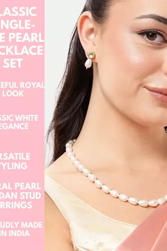 elegant pearl necklace set with kundan stud earrings  wedding, festive & party wear jewelry set