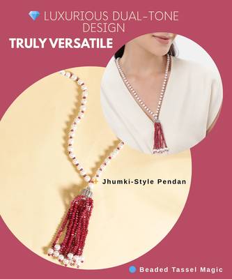 pearl & red beaded tassel necklace | handmade bead mala for women | elegant traditional-fusion design jewelry 5