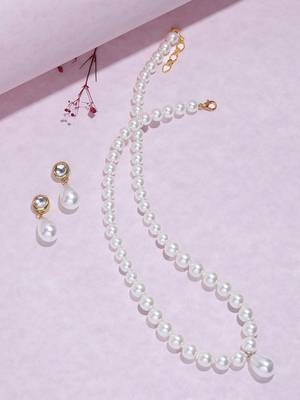elegant pearl necklace set with kundan stud earrings wedding, festive & party wear jewelry set 2