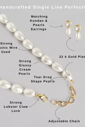 elegant pearl necklace set with kundan stud earrings  wedding, festive & party wear jewelry set