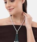 pearl & green beaded tassel necklace | handmade bead mala for women | elegant traditional-fusion design jewelry