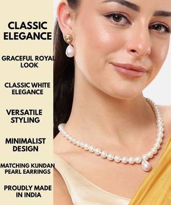 elegant pearl necklace set with kundan stud earrings wedding, festive & party wear jewelry set 3