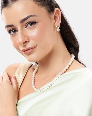 elegant pearl necklace set with kundan stud earrings wedding, festive & party wear jewelry set 1