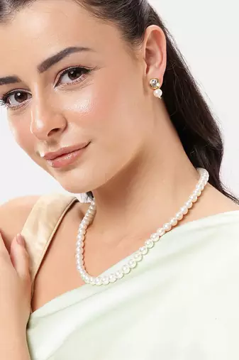 elegant pearl necklace set with kundan stud earrings wedding, festive & party wear jewelry set