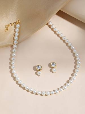 elegant pearl necklace set with kundan stud earrings wedding, festive & party wear jewelry set 2