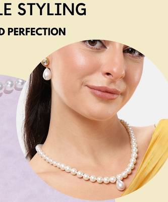 elegant pearl necklace set with kundan stud earrings wedding, festive & party wear jewelry set 5