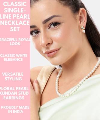 elegant pearl necklace set with kundan stud earrings wedding, festive & party wear jewelry set 3